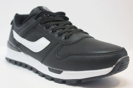 Мужские кроссовки черные/белые из искусственной кожи A4955
